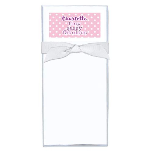 Personalized note sheets personalized with small dots pattern and the saying "Charlotte tiny sassy fabulous"