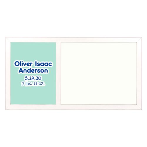Personalized white board personalized with the saying "Oliver Isaac Anderson 5.14.20 7 lbs. 11 oz."