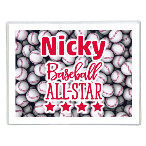 Personalized note cards personalized with baseballs pattern and the sayings "baseball all-star" and "Nicky"