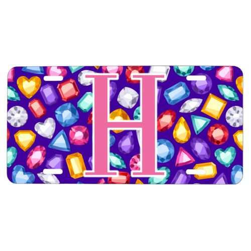 Custom car plate personalized with bling pattern and the saying "H"