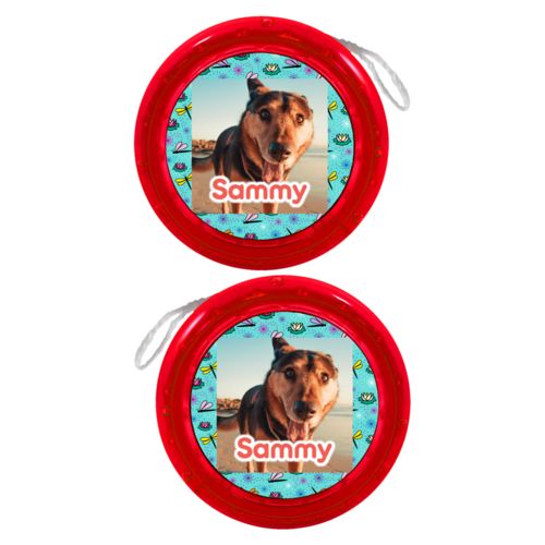 Personalized yoyo personalized with bugs dragonfly pattern and photo and the saying "Sammy"
