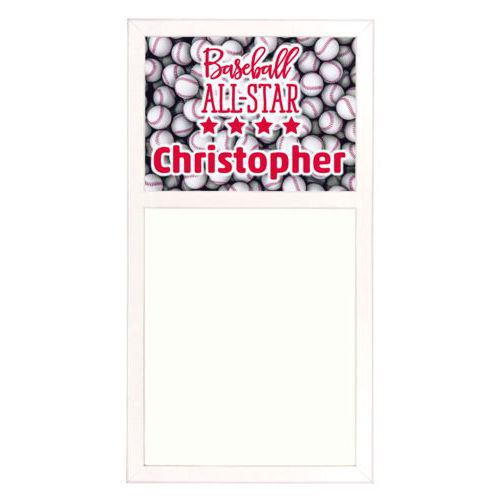 Personalized white board personalized with baseballs pattern and the sayings "baseball all-star" and "Christopher"