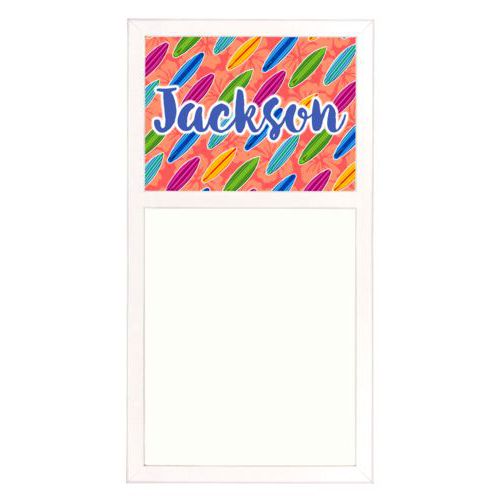 Personalized white board personalized with boards pattern and the saying "Jackson"