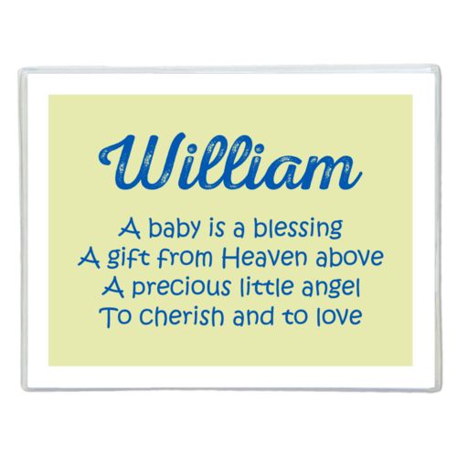Personalized note cards personalized with the saying "William A baby is a blessing A gift from Heaven above A precious little angel To cherish and to love"
