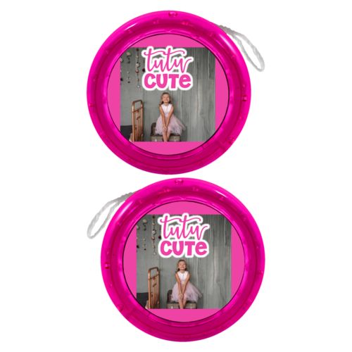 Personalized yoyo personalized with photo and the saying "tutu cute"