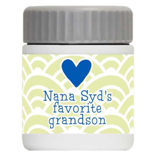 Personalized 12oz food jar personalized with sunrise pattern and the sayings "Nana Syd's favorite grandson" and "Heart"