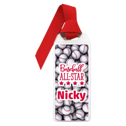 Personalized book mark personalized with baseballs pattern and the sayings "baseball all-star" and "Nicky"