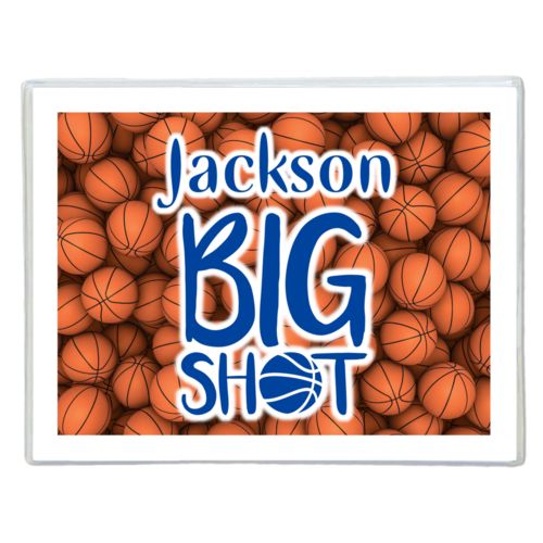 Personalized note cards personalized with basketballs pattern and the sayings "big shot" and "Jackson"
