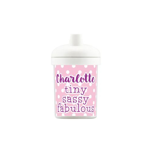Personalized toddlercup personalized with small dots pattern and the saying "Charlotte tiny sassy fabulous"