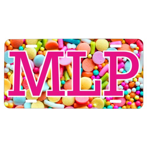 Custom license plate personalized with sweets sweet pattern and the saying "MLP"