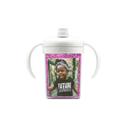 Personalized sippycup personalized with light pink glitter pattern and photo