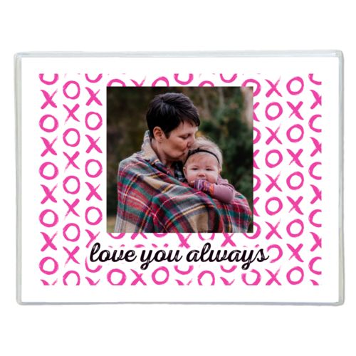 Personalized note cards personalized with hugs pattern and photo and the saying "love you always"