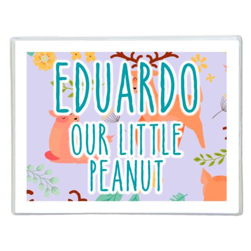 Personalized note cards personalized with animals deer pattern and the saying "Eduardo our little peanut"