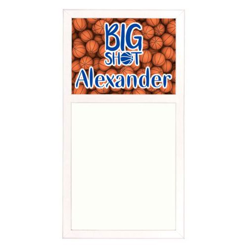 Personalized white board personalized with basketballs pattern and the sayings "big shot" and "Alexander"