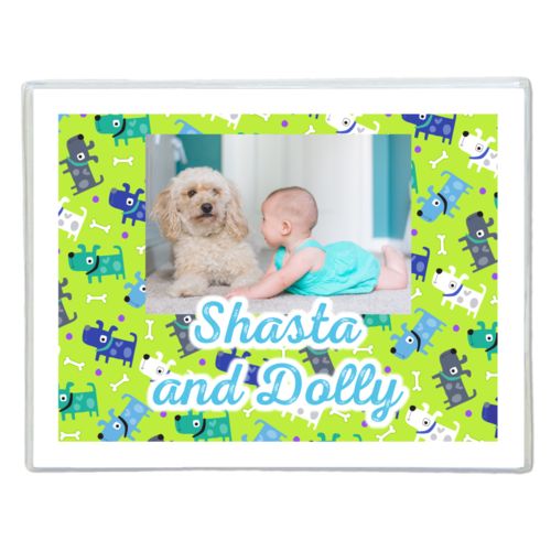 Personalized note cards personalized with puppies pattern and photo and the saying "Shasta and Dolly"