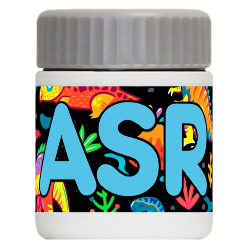 Personalized 12oz food jar personalized with dinos pattern and the saying "ASR"