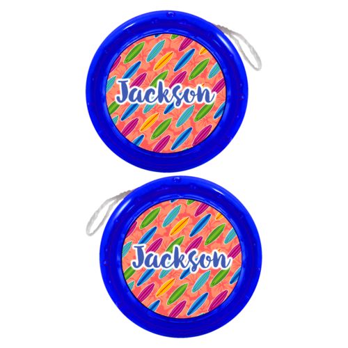 Personalized yoyo personalized with boards pattern and the saying "Jackson"