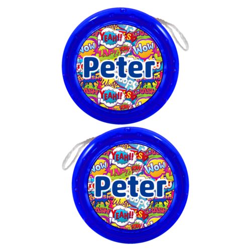 Personalized yoyo personalized with comics pattern and the saying "Peter"