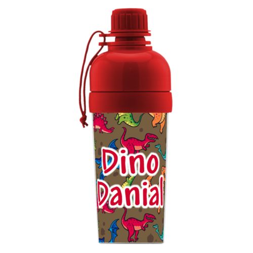 Personalized water bottle for kids personalized with dinosaurs pattern and the saying "Dino Danial"