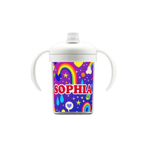 Personalized sippycup personalized with rainbows pattern and the saying "SOPHIA"