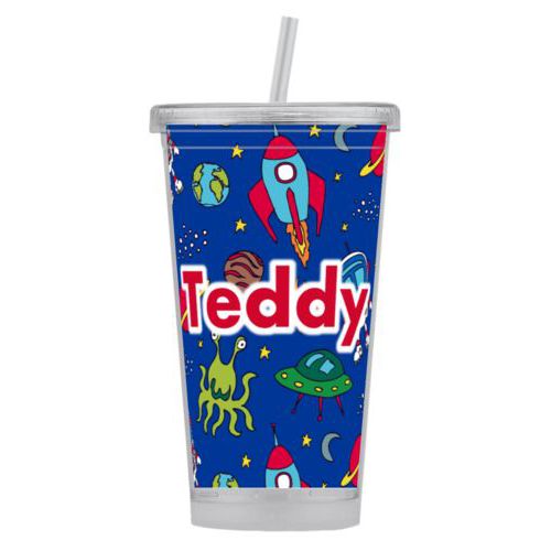 Personalized tumbler personalized with space pattern and the saying "Teddy"