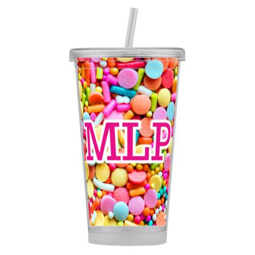 Personalized tumbler personalized with sweets sweet pattern and the saying "MLP"
