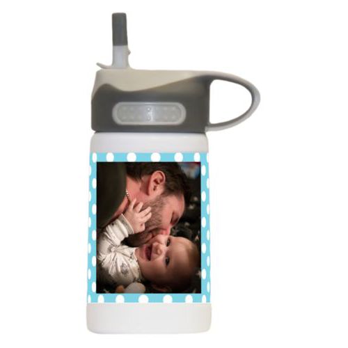 Kids stainless steel water bottle personalized with medium dots pattern and photo