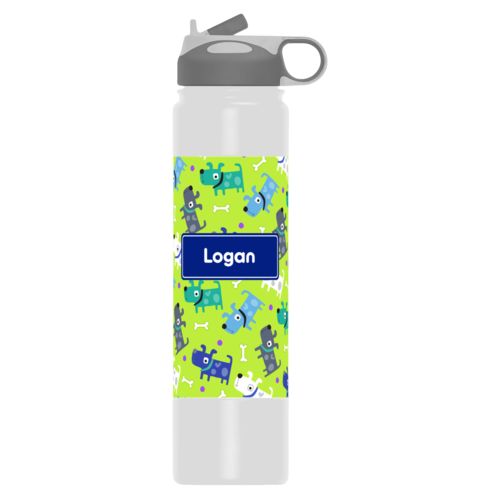 Insulated water bottle personalized with puppies pattern and name in marine