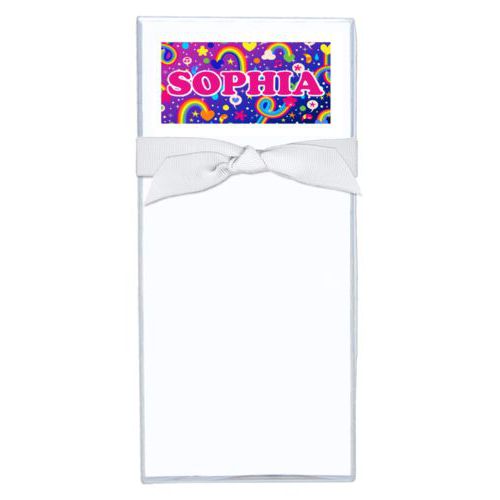 Personalized note sheets personalized with rainbows pattern and the saying "SOPHIA"