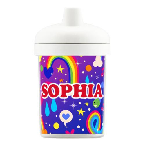 Personalized toddlercup personalized with rainbows pattern and the saying "SOPHIA"