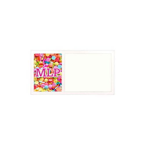 Personalized white board personalized with sweets sweet pattern and the saying "MLP"