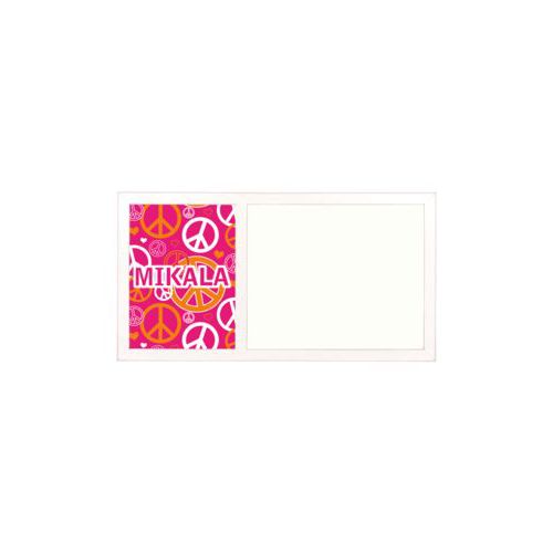 Personalized white board personalized with peace out pattern and the saying "MIKALA"