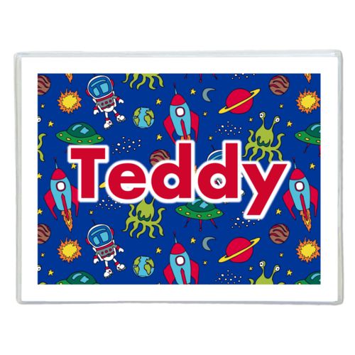 Personalized note cards personalized with space pattern and the saying "Teddy"