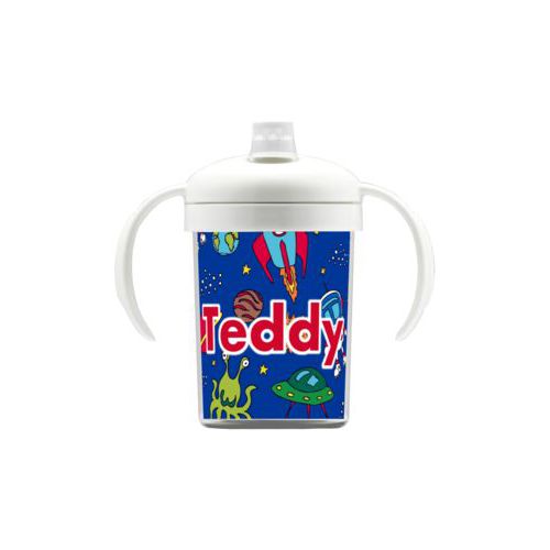 Personalized sippycup personalized with space pattern and the saying "Teddy"
