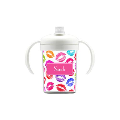 Personalized sippycup personalized with smooch pattern and name in paparte pink