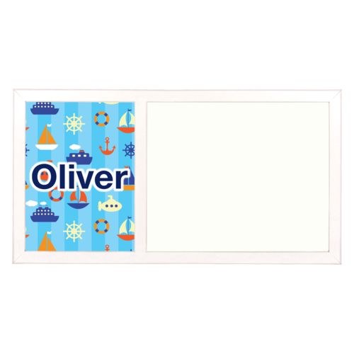 Personalized white board personalized with submarine pattern and the saying "Oliver"