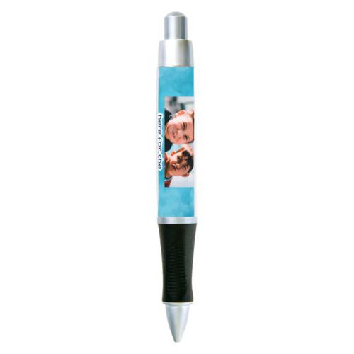 Personalized pen personalized with teal cloud pattern and photo and the saying "here for the Nachos"