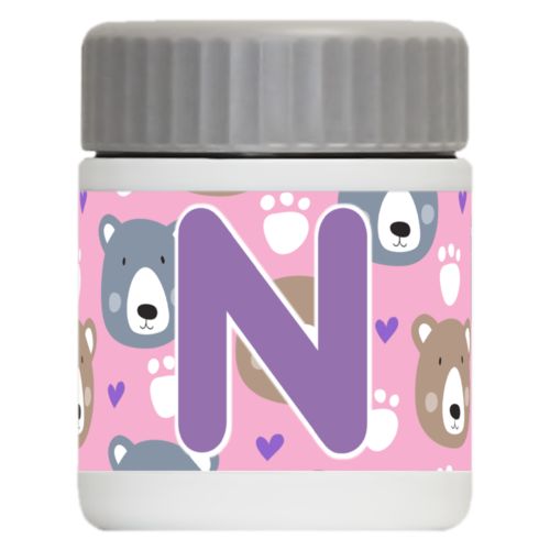 Personalized 12oz food jar personalized with bears pattern and the saying "N"