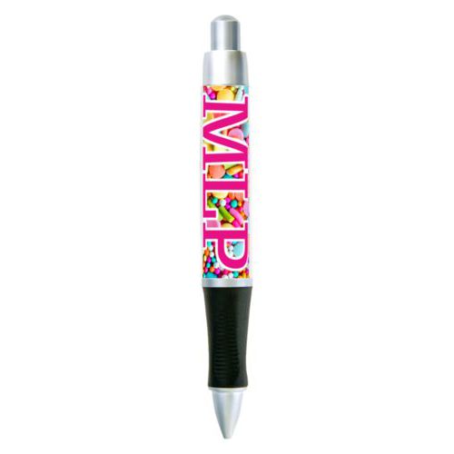 Personalized pen personalized with sweets sweet pattern and the saying "MLP"