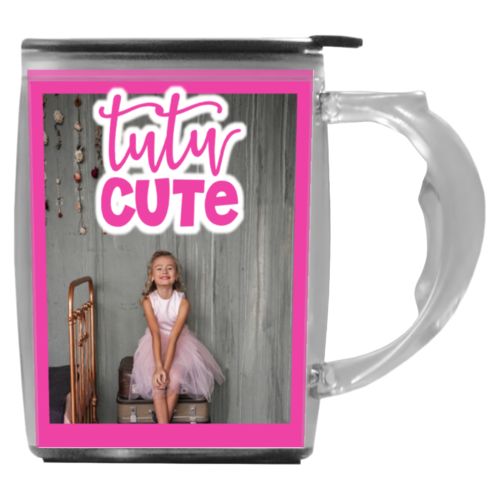Custom mug with handle personalized with photo and the saying "tutu cute"