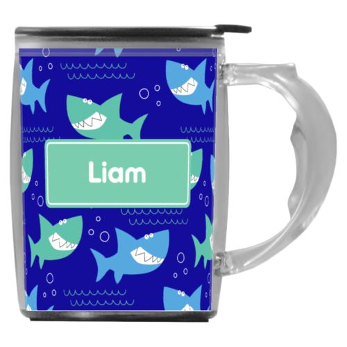 Custom mug with handle personalized with sharks pattern and name in mint