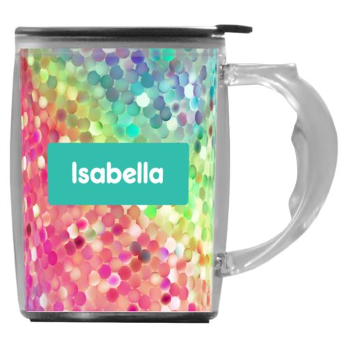 Custom mug with handle personalized with glitter pattern and name in minty