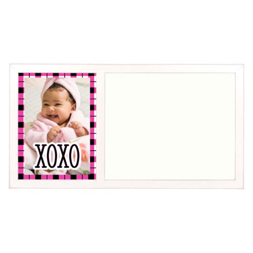 Personalized white board personalized with gingham pattern and photo and the saying "xoxo"