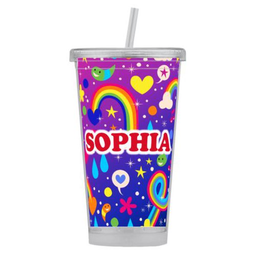 Personalized tumbler personalized with rainbows pattern and the saying "SOPHIA"