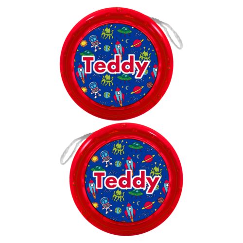 Personalized yoyo personalized with space pattern and the saying "Teddy"