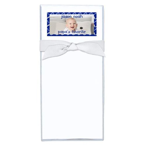 Personalized note sheets personalized with break pattern and photo and the sayings "papa's favorite" and "jason noah"