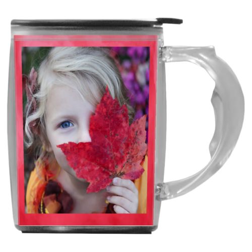 Custom mug with handle personalized with red cloud pattern and photo
