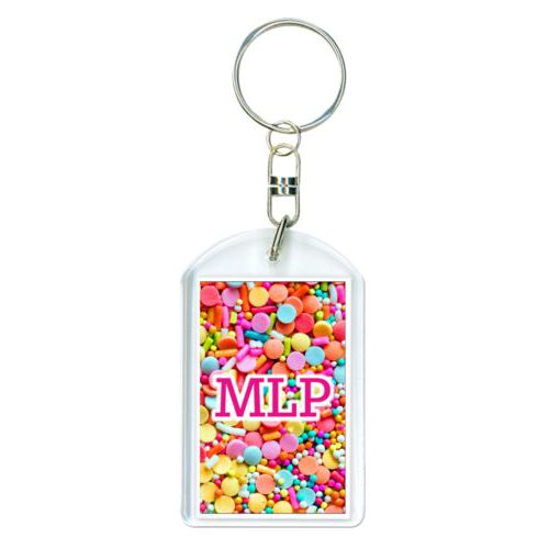 Personalized plastic keychain personalized with sweets sweet pattern and the saying "MLP"