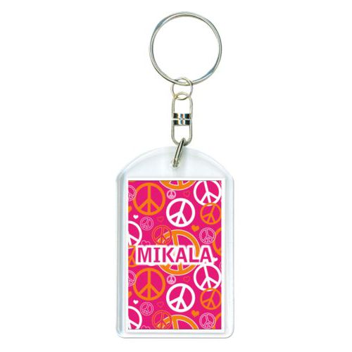 Personalized keychain personalized with peace out pattern and the saying "MIKALA"