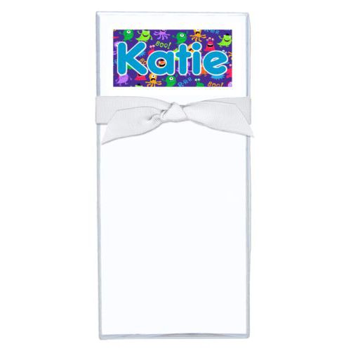 Personalized note sheets personalized with monsters pattern and the saying "Katie"